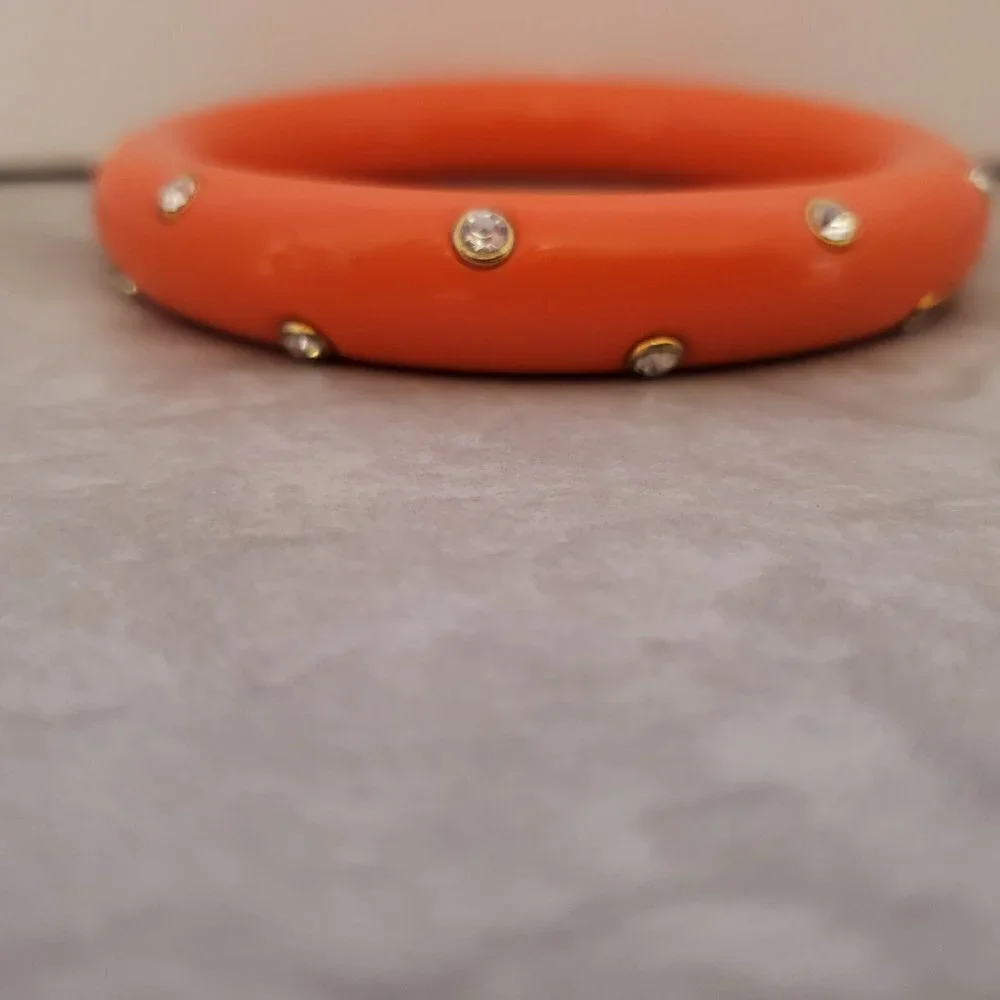 🧡 Vintage Y2K 2000's 00's Bright Orange Rhinestone Crystal Pave Bangle Bracelet